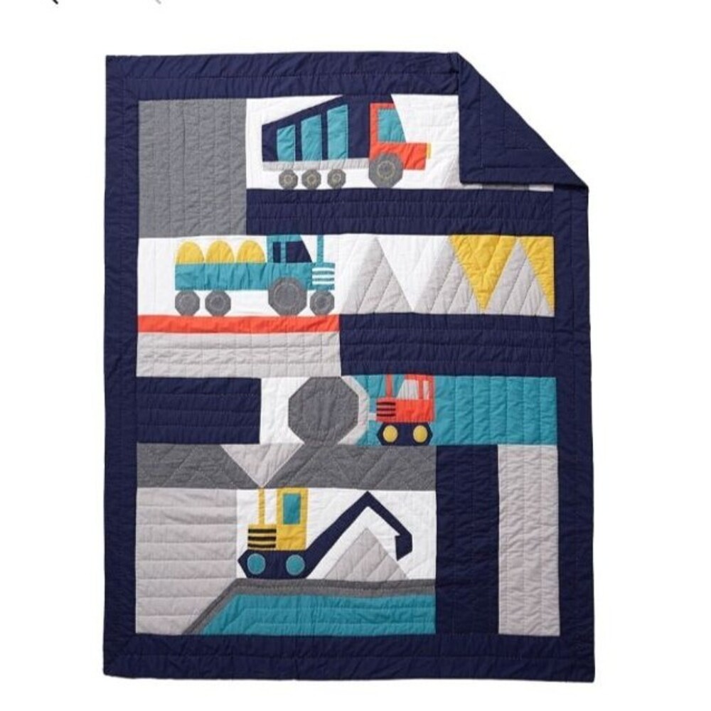 Pottery Barn Kids Boys Twin Size Jax Construction Quilt 100% COTTON EUC LUXURY